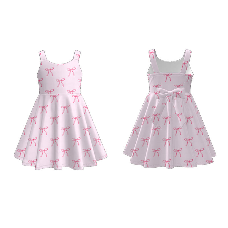 Girls Summer Pink Bow Print Slip Twirl Dress