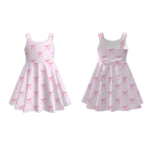Girls Summer Pink Bow Print Slip Twirl Dress