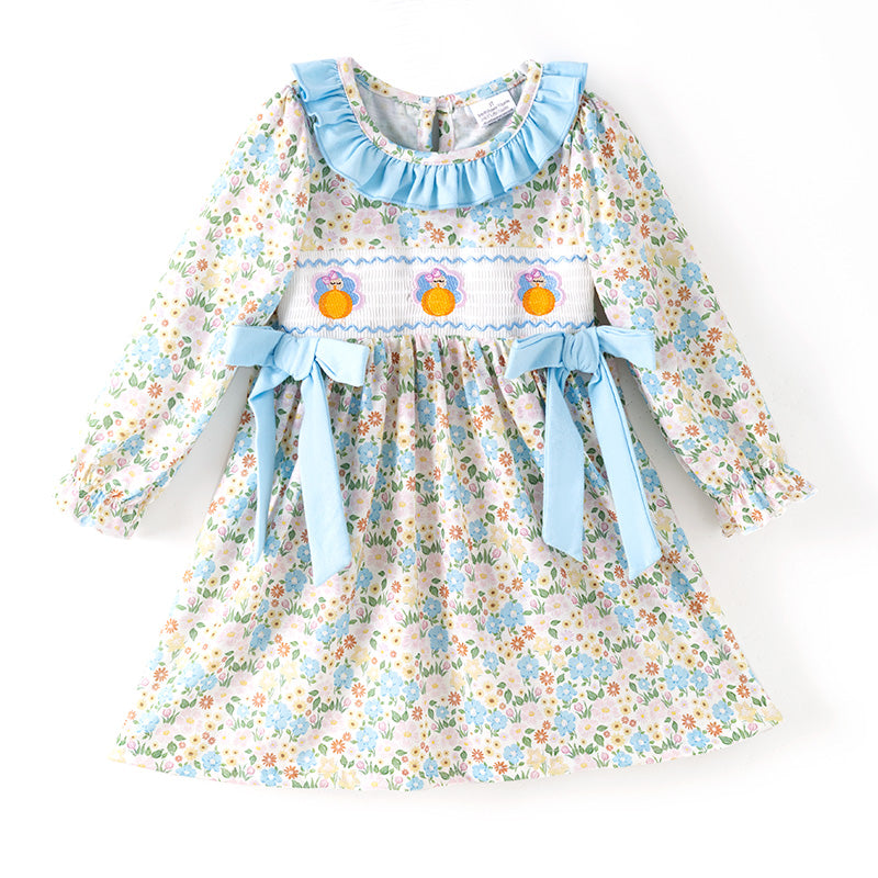 Thanksgiving Girls Smocked Outfit Set – Turkey Floral Embroidery Sibling Collection