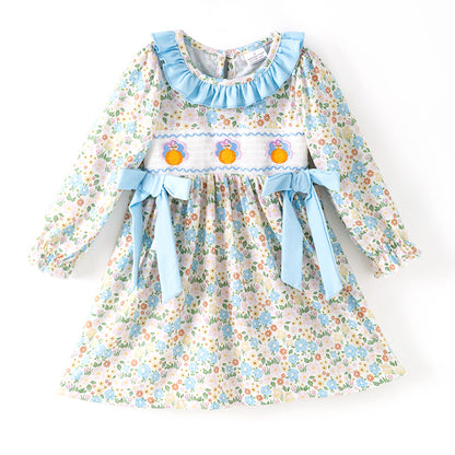 Thanksgiving Girls Smocked Outfit Set – Turkey Floral Embroidery Sibling Collection