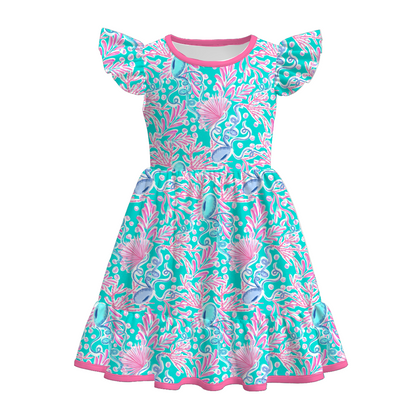 Girls Summer Chick Flamingo Pop Corn Print Cute Dress