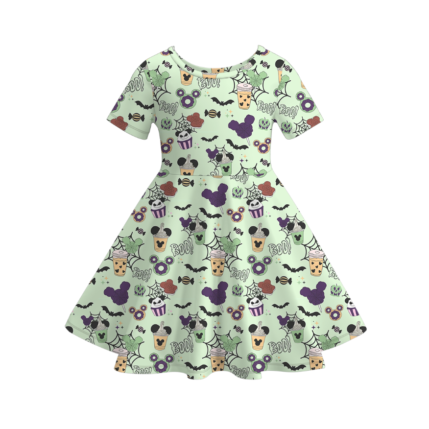Girls Fall Halloween Pumpkin Cartoon Twirl Dress