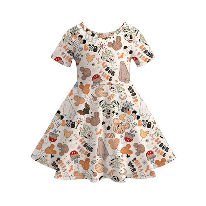 Girls Fall Halloween Pumpkin Cartoon Twirl Dress