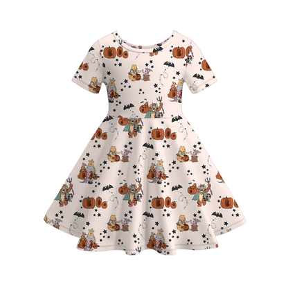 Girls Fall Halloween Pumpkin Cartoon Twirl Dress