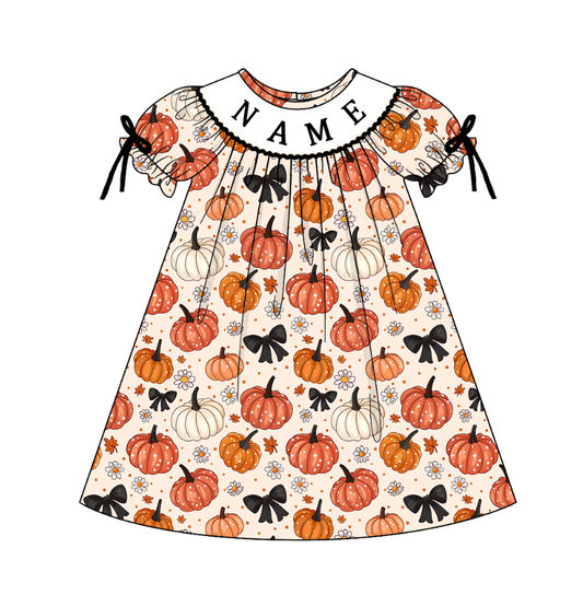 Girls Halloween Custom Name Embroidery Smocked Dress