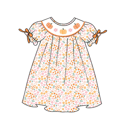Sister Girls Halloween Floral Pumpkin Embroidery Dress Romper