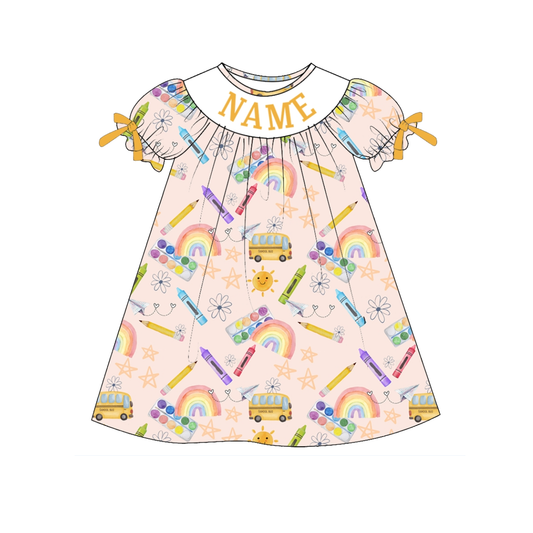 Girls Back To School Custom Name Embroidery Rainbow Dress