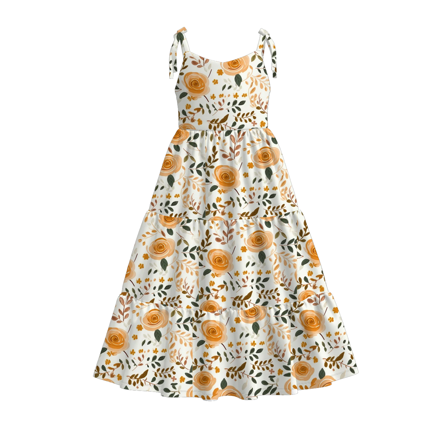 Mommy and Me Summer Yellow Floral Print Maxi Dresses