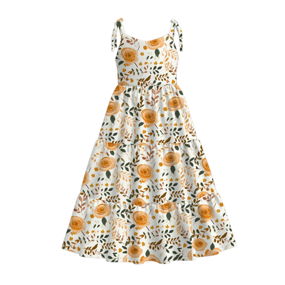 Mommy and Me Summer Yellow Floral Print Maxi Dresses