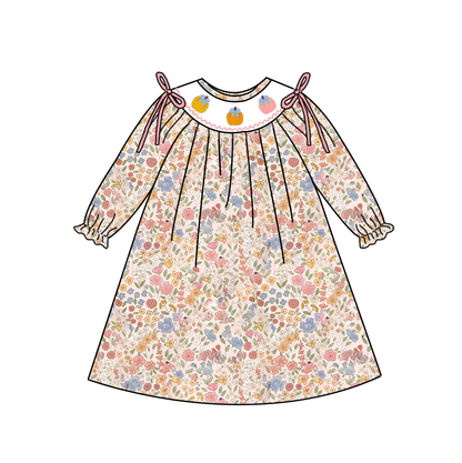 Girls Fall Halloween Pumpkin Embroidery Sibling Outfits