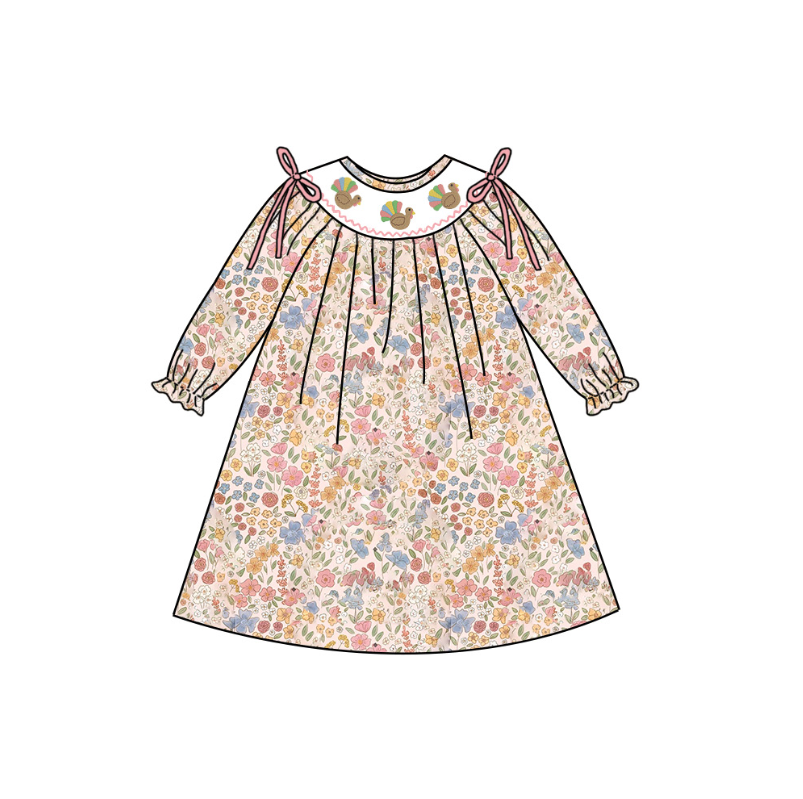 Girls Thanksgiving Turkey Embroidery Sibling Outfits