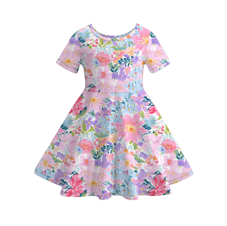 Mommy And Me Summer Fall Floral Print Soft Twirl Dress