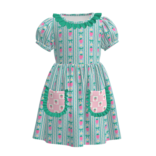 Girls Summer Bow Orange Mermaid Print  Pocket Soft Dress