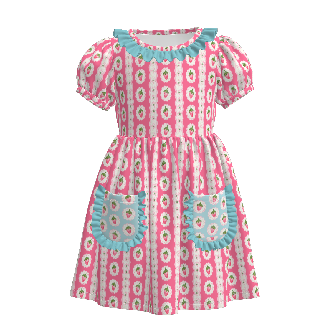 Girls Summer Bow Orange Mermaid Print  Pocket Soft Dress