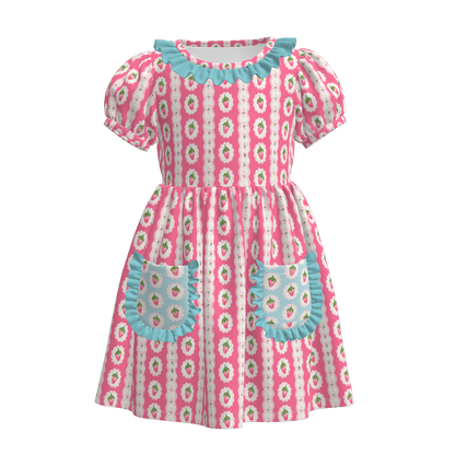Girls Summer Bow Orange Mermaid Print  Pocket Soft Dress