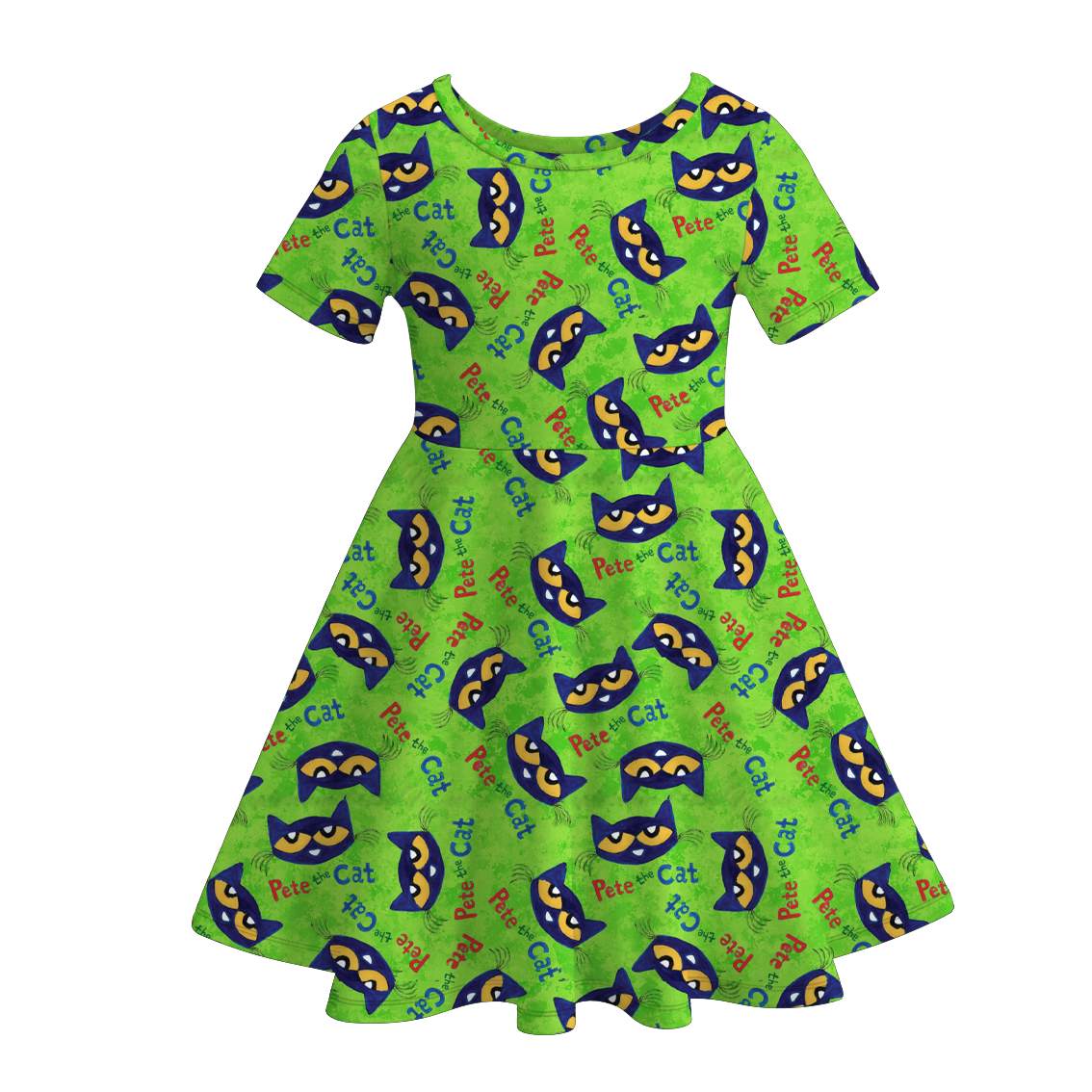 Girls Summer Fall Pete The Cat Print Short Sleeves Twirl Dress