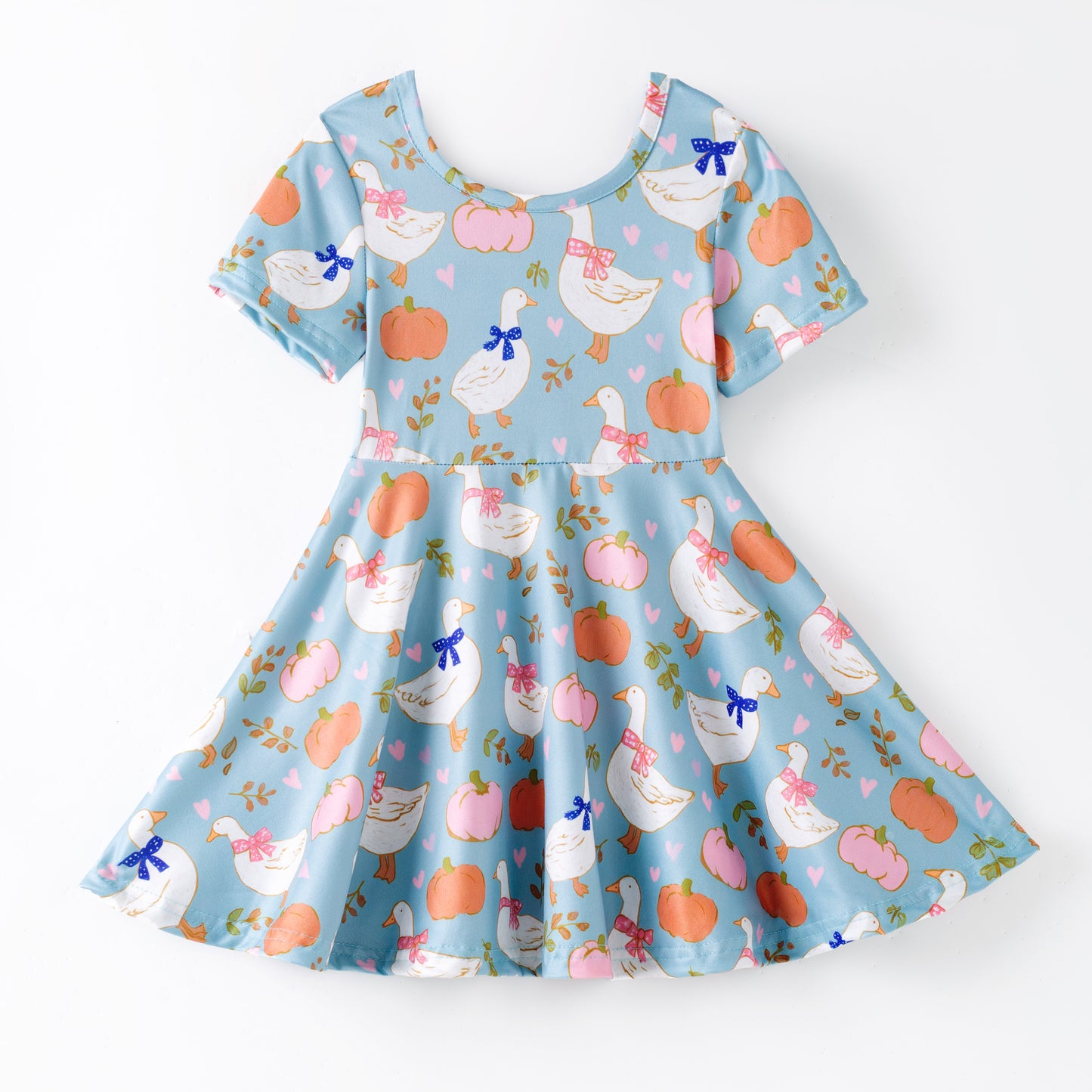Girls Fall Halloween Gilly Goose Pumpkin Print Cute Twirl Dress
