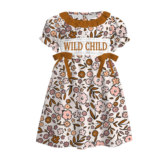 Kids Fall WILD CHILD Embroidery Brown Floral Plaid Sibling Clothes
