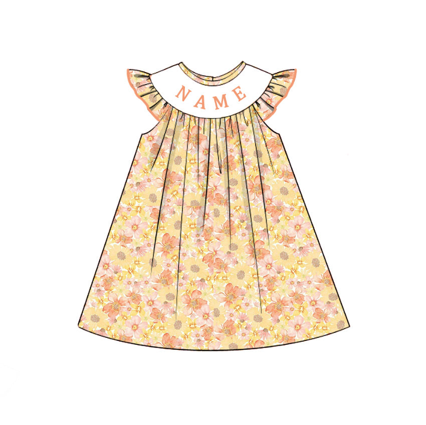Kids Fall Custom Name Embroidery Orange Floral Sibling Clothes
