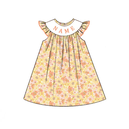Kids Fall Custom Name Embroidery Orange Floral Sibling Clothes