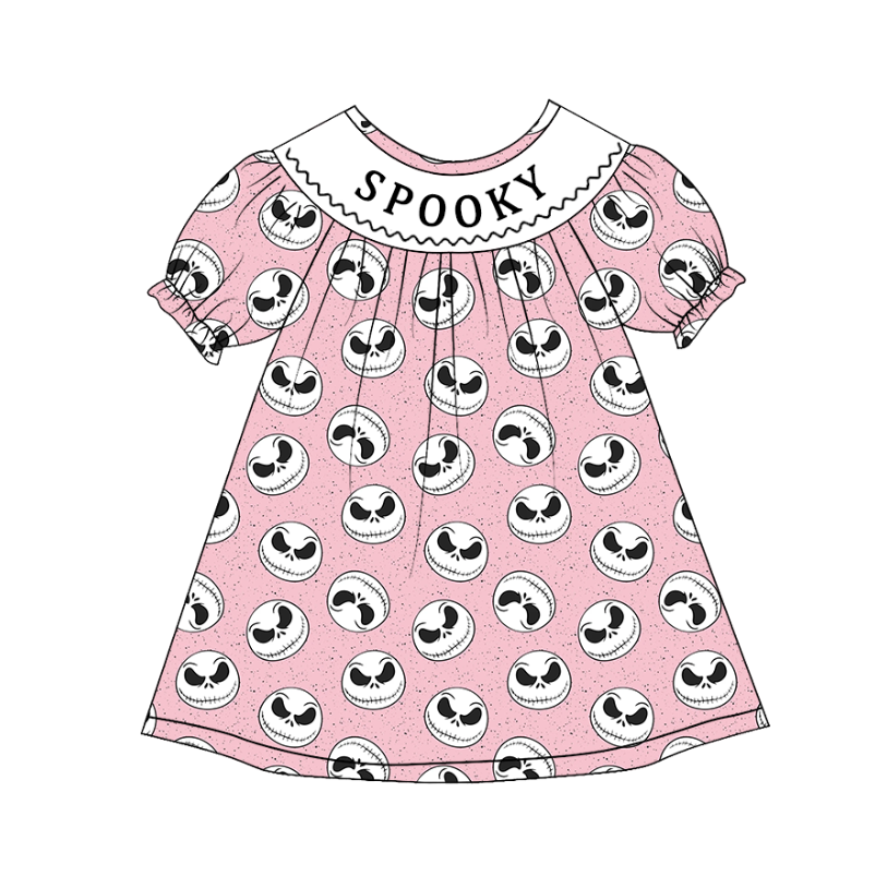 Girls Halloween SPOOKY Smocked Embroidery Custom Name Dress & Baby Set