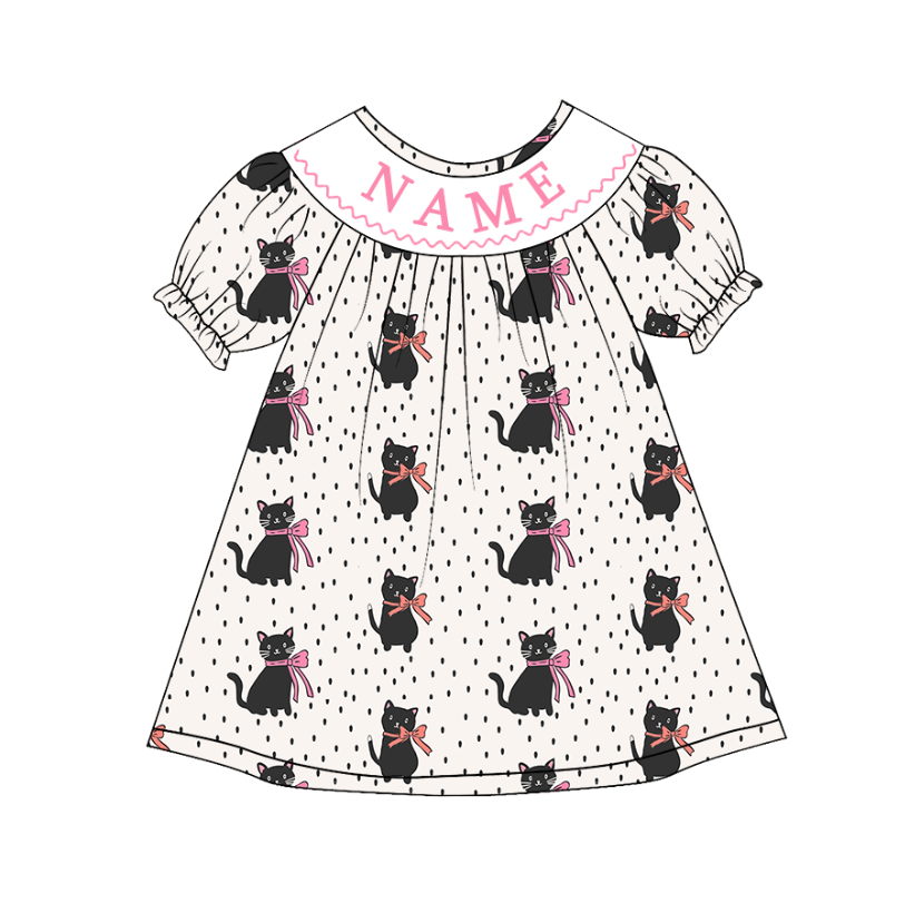 Girls Halloween LITTLE BOO Smocked Embroidery Custom Name Dress & Baby Set