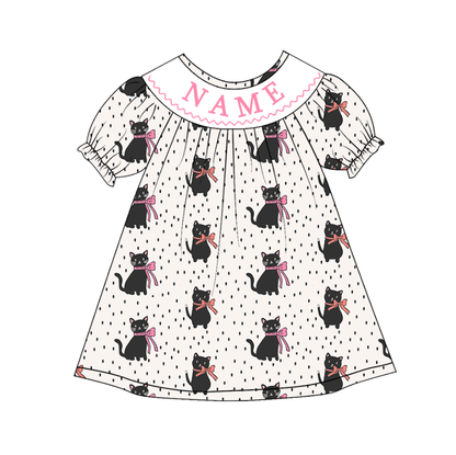 Girls Halloween LITTLE BOO Smocked Embroidery Custom Name Dress & Baby Set