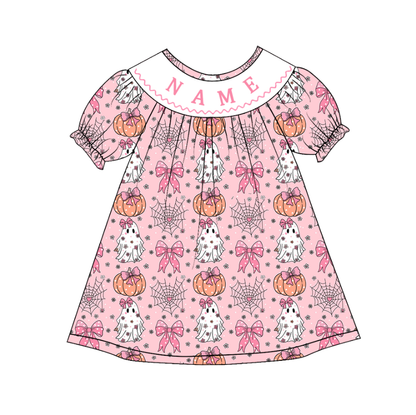 Girls Halloween MAMA'S BOO Smocked Embroidery Custom Name Dress & Baby Set