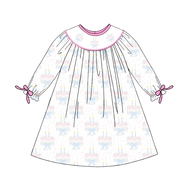 Birthday Kids Cake Smocked Embroidered Summer Outfit Set