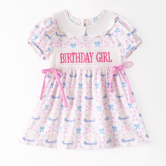 Girls Summer Fall BRITHDAY GIRL Embroidered Smock Dress
