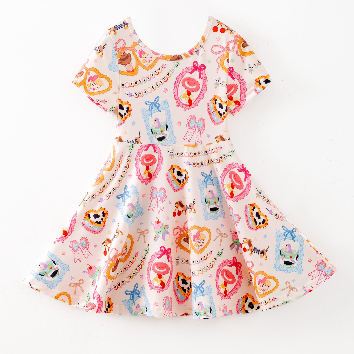 Girls Cute Cartoon Character Short Sleeves Twirl Dress