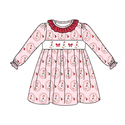 Girls Christmas Goose Smocked Embroidery Custom Name Dress & Baby Set