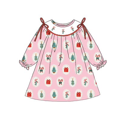 Girls Christmas Gift Smocked Embroidery Custom Name Dress & Romper