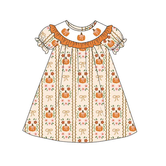 Kids Fall Thanksgiving Orange Plaid Pumpkin Embroidery Sibling Clothes