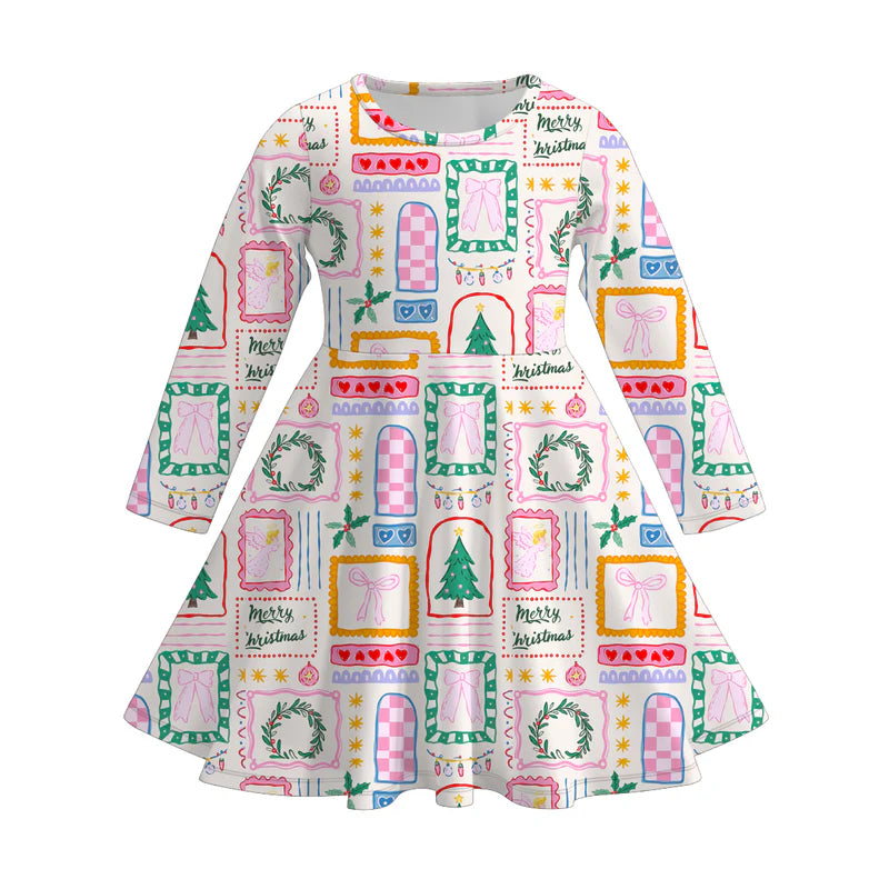 Girls Christmas Print Plaid Red Green Pink Pant Set & Dress