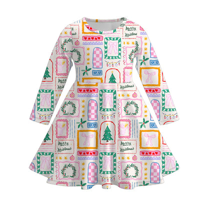 Girls Christmas Print Plaid Red Green Pink Pant Set & Dress