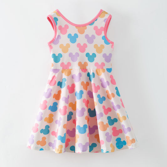 Girls Minnie Cartoon Printed Athletic Sleeveless Dress