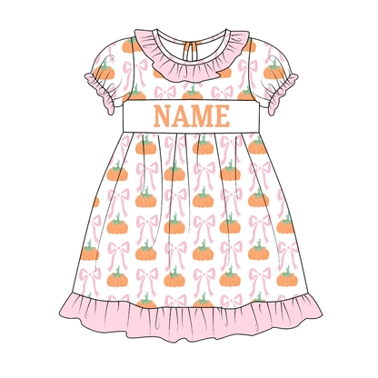 Kids Fall Custom Name Embroidery Green Orange Pumpkin Sibling Clothes