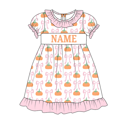 Kids Fall Custom Name Embroidery Green Orange Pumpkin Sibling Clothes
