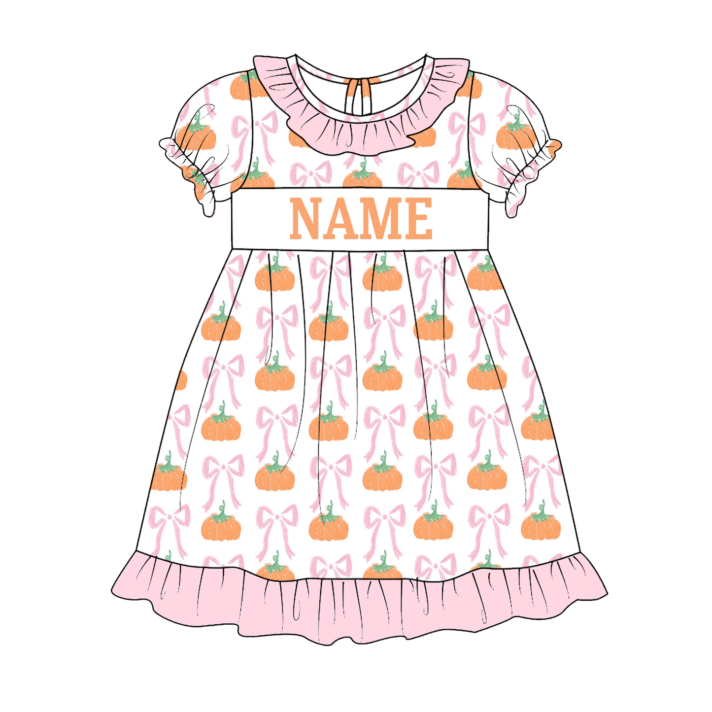 Kids Fall Custom Name Embroidery Green Orange Pumpkin Sibling Clothes