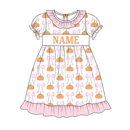 Kids Fall Custom Name Embroidery Green Orange Pumpkin Sibling Clothes