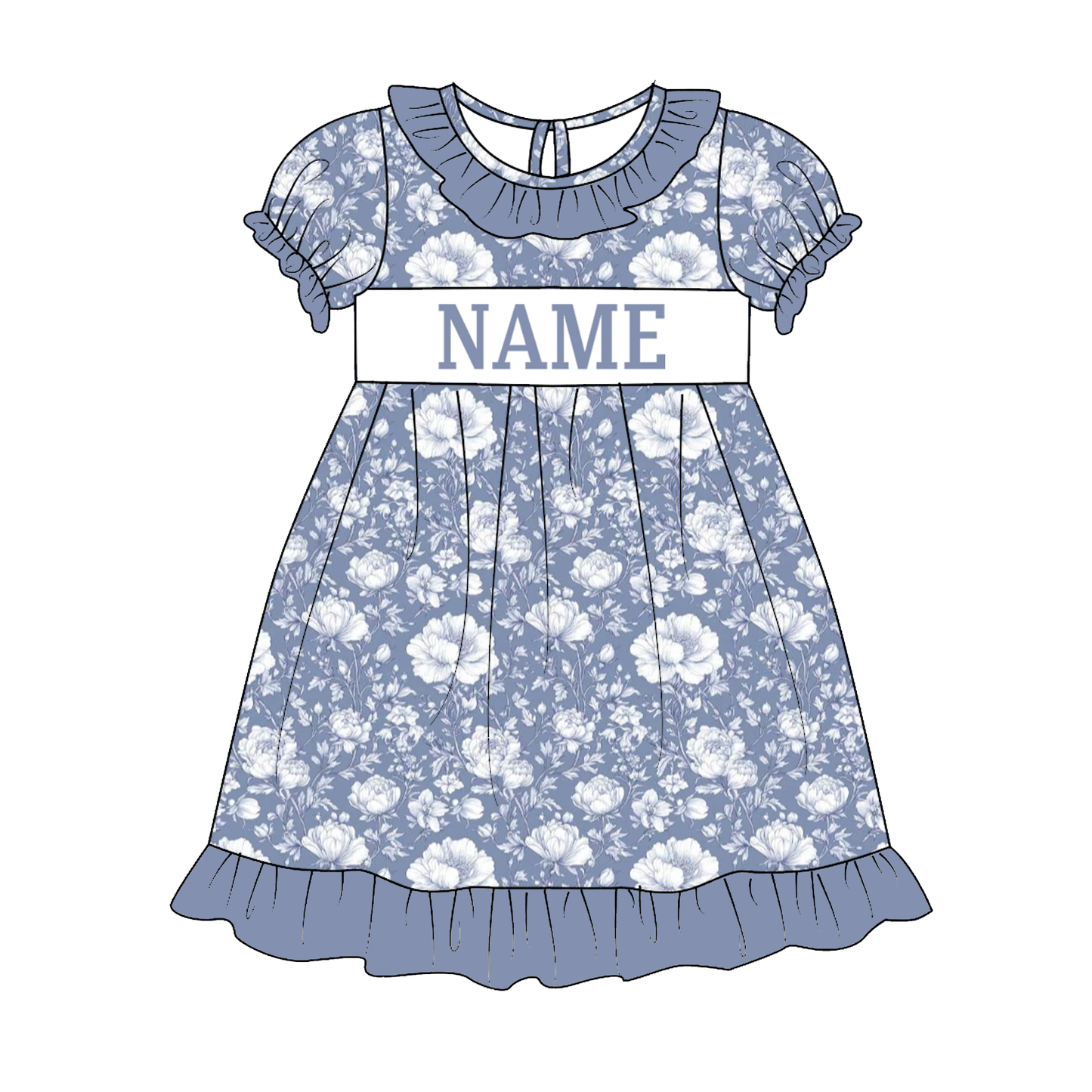 Kids Fall Custom Name Embroidery Blue Floral Sibling Clothes