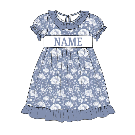 Kids Fall Custom Name Embroidery Blue Floral Sibling Clothes