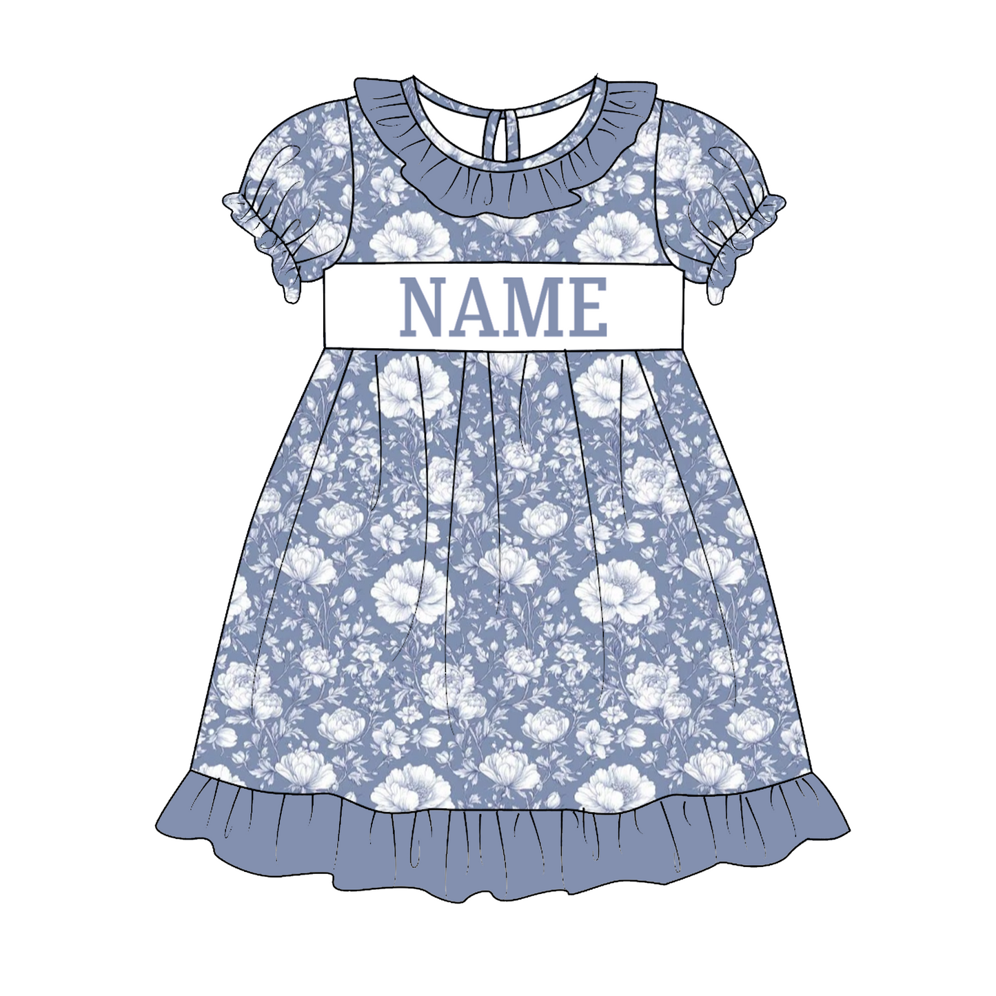Kids Fall Custom Name Embroidery Blue Floral Sibling Clothes