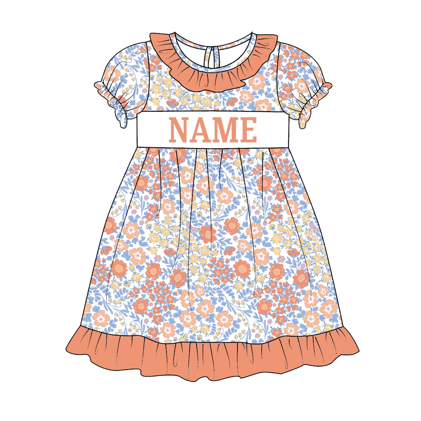 Kids Fall Custom Name Embroidery Floral Blue Stripes Sibling Clothes