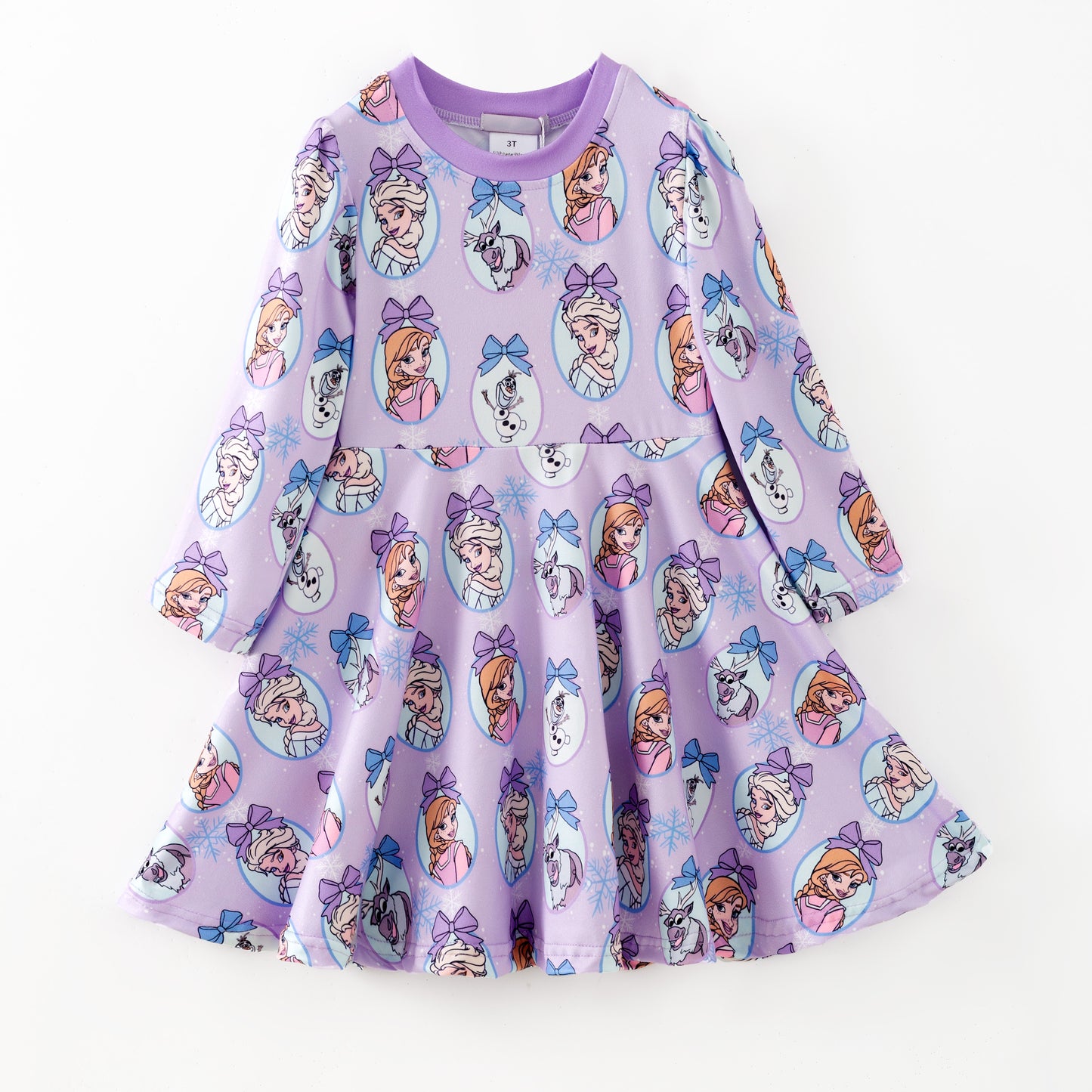 2025 Fall Christmas Character Print Long Sleeves Twirl Dress