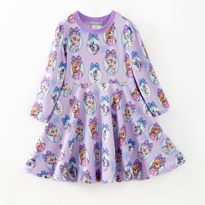 2025 Fall Christmas Character Print Long Sleeves Twirl Dress