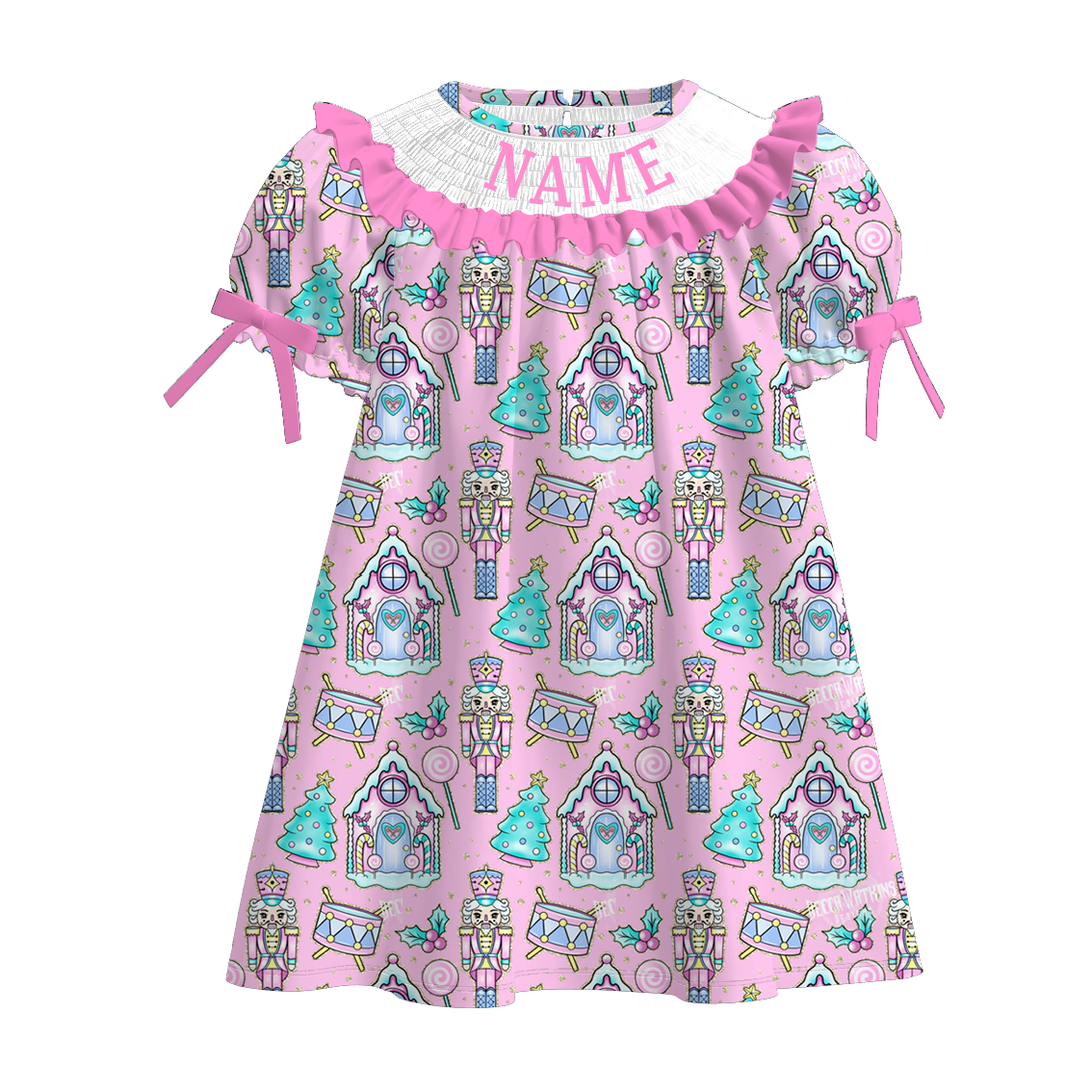 Kids Christmas Nutcracker Smock Embroidery Custom Name Clothes