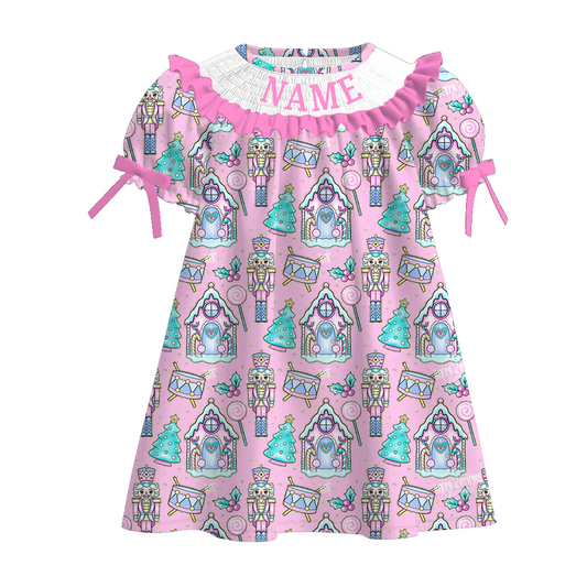 Kids Christmas Nutcracker Smock Embroidery Custom Name Clothes