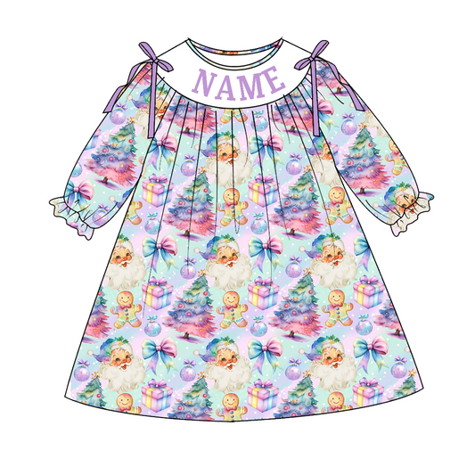 Christmas Tree Santa Smocked Embroidery Custom Name Outfit Collection